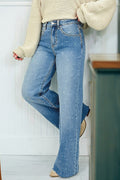 Mist Blue Distressed Detail Tummy Control Raw Hem Jeans