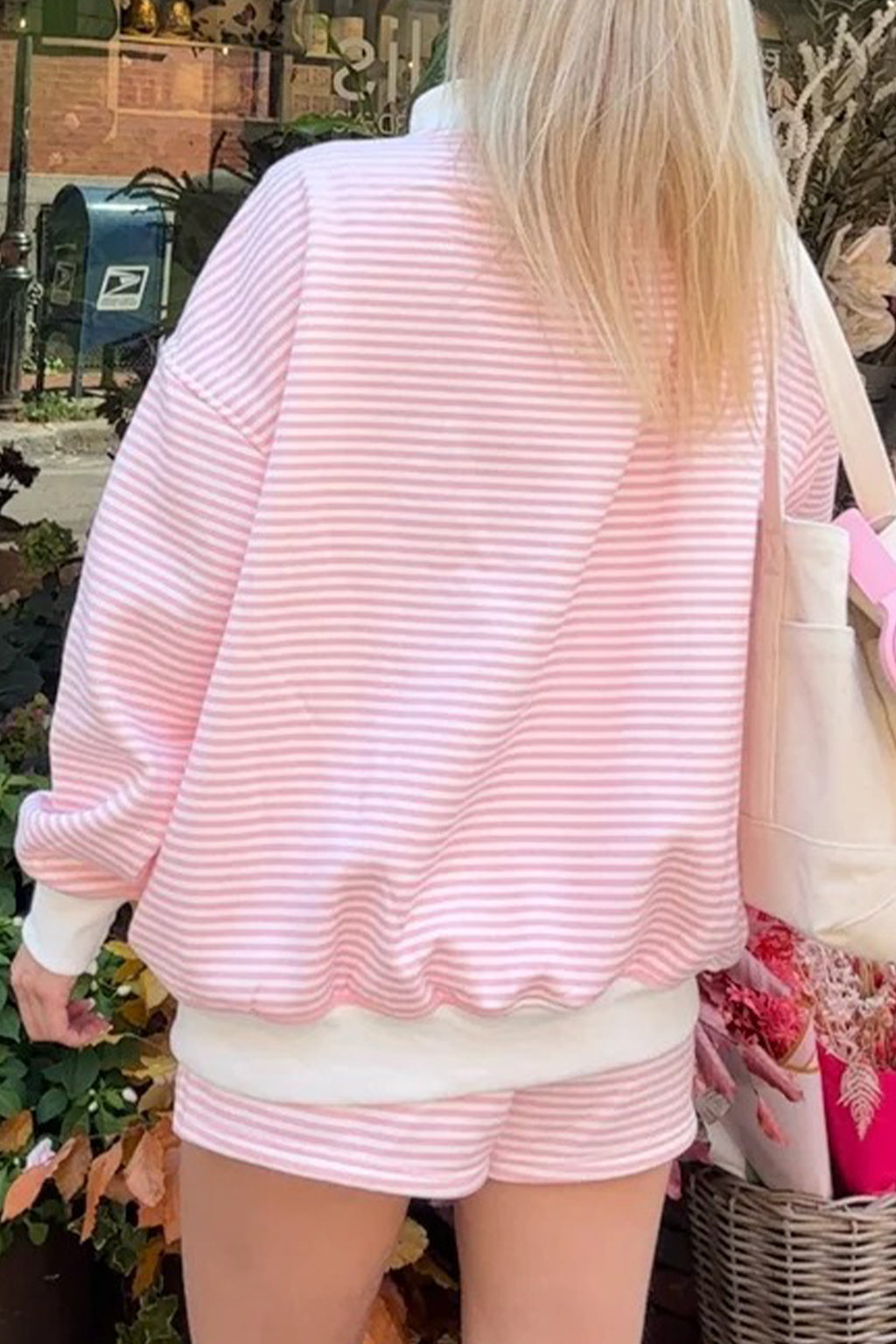 Red Stripe Oversize Mock Neck Sweatshirt and Shorts Set