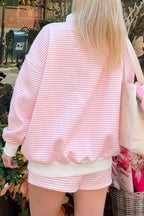 Red Stripe Oversize Mock Neck Sweatshirt and Shorts Set