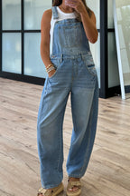 Dusk Blue Adjustable Buckle Barrel Denim Overalls