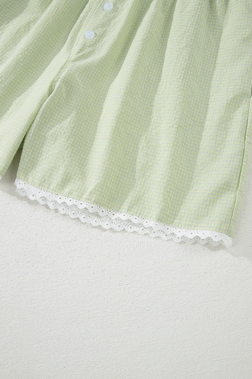 Green Gingham Plaid Button Detail Lace Trim Boxer Shorts
