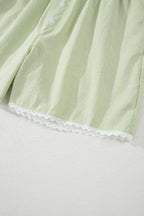 Green Gingham Plaid Button Detail Lace Trim Boxer Shorts