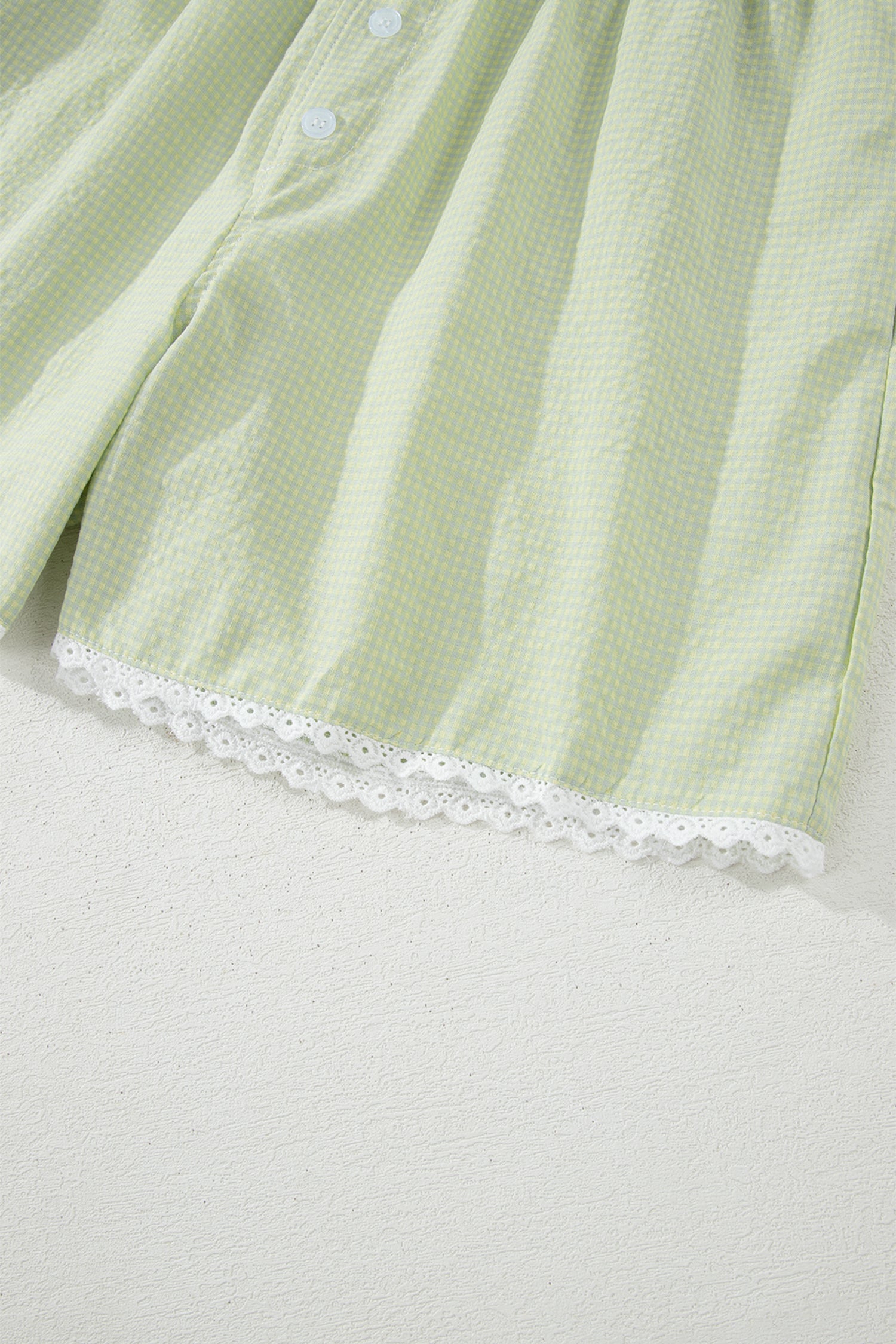 Green Gingham Plaid Button Detail Lace Trim Boxer Shorts