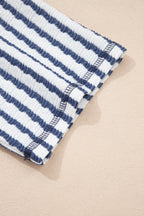 Pink Stripe Textured Knit Split Hem Half Sleeve Loose Top