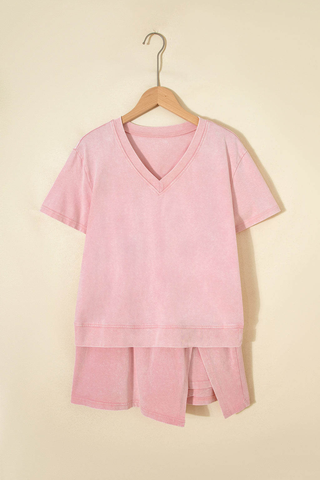 Beau Blue Mineral Wash V Neck Tee Matching Skort Set