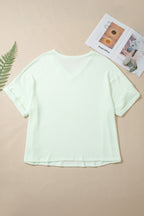 Wisteria V Neck Short Sleeve Plus Size Waffle Knit Top