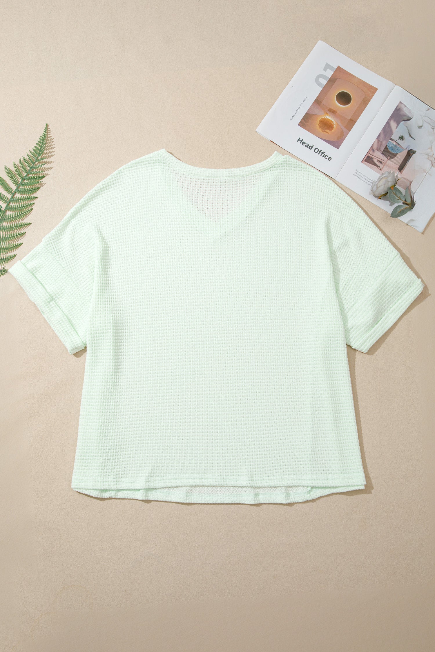 Wisteria V Neck Short Sleeve Plus Size Waffle Knit Top