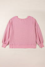 Waffle knit Bishop Sleeve Split Oversized Top