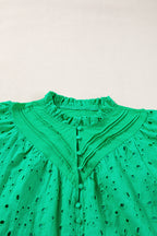 White Flower Embroidered Hollow-out Puff Sleeve Blouse