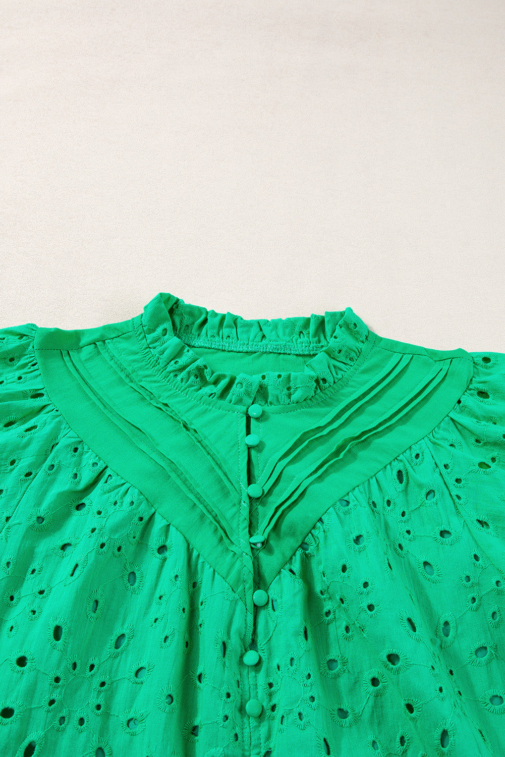 White Flower Embroidered Hollow-out Puff Sleeve Blouse
