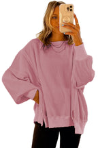Waffle knit Bishop Sleeve Split Oversized Top