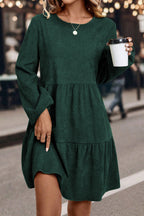 Mist Green Lantern Sleeve Tiered Mini Dress