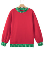 Racing red colorblock polka dot oversized sweatshirt with contrast trim from Dear-Lover, featuring bold pattern and relaxed fit.