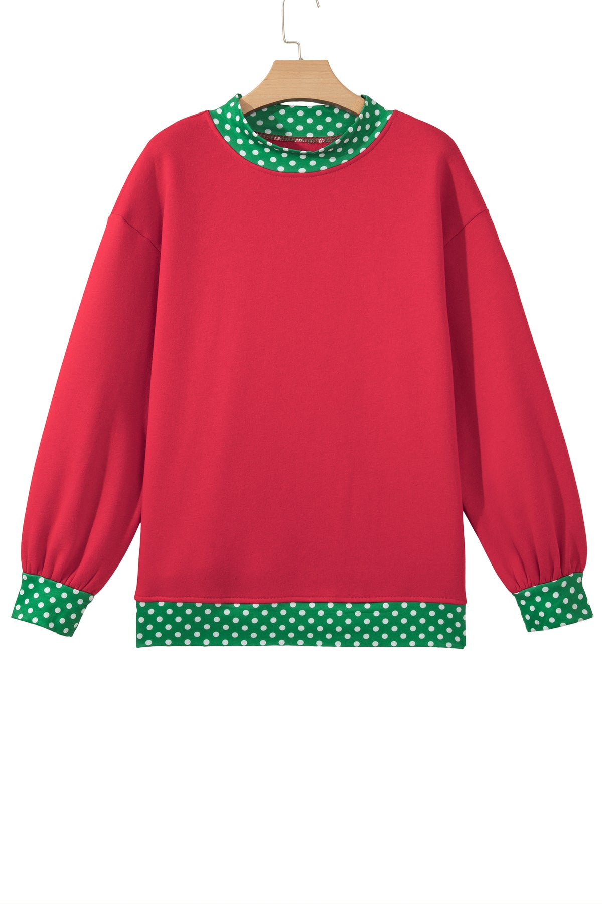 Racing red colorblock polka dot oversized sweatshirt with contrast trim from Dear-Lover, featuring bold pattern and relaxed fit.