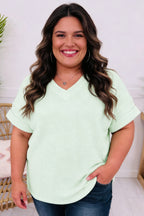 Wisteria V Neck Short Sleeve Plus Size Waffle Knit Top