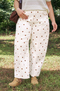 Beige Polka Dot Print Plus Size Barrel Jeans