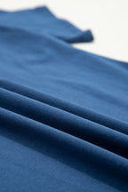 Sail Blue Color Block Chest Pocket Patched Casual Short Sleeve Top