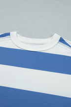 Blue Stripe Raw Seam Shoulder Detail Casual Tee Dress