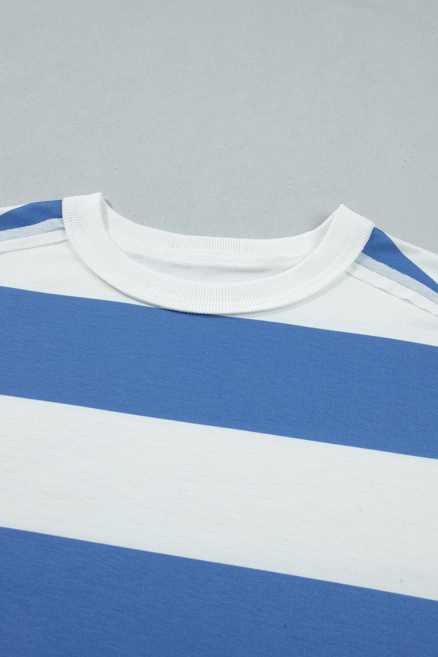 Blue Stripe Raw Seam Shoulder Detail Casual Tee Dress