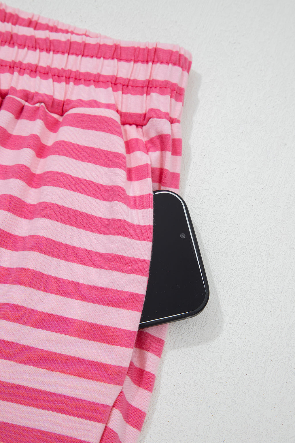 Pink Stripe Drop Shoulder Round Neck Top and Buttoned Straight Pants Two Piece Set