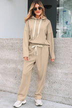 Leopard Drawstring Pullover Hoodie and High Waist Pants Corduroy Suit