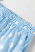 Sky Blue Polka Dot Oversized Top Drawstring Short Set