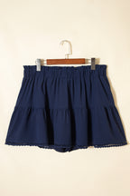 Frilled Elastic Waist Lace Trim Boho Ruffled Shorts Plus