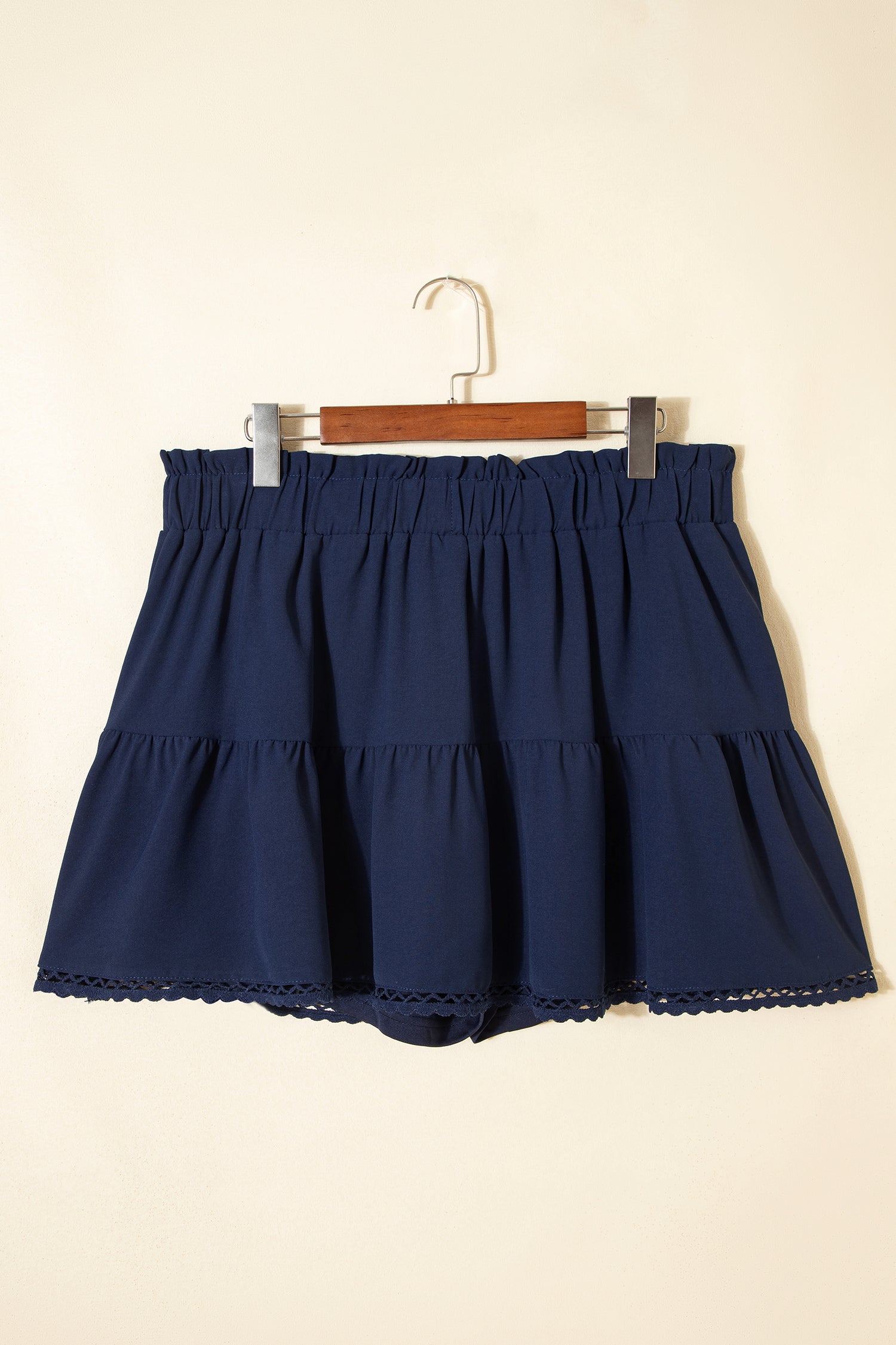 Frilled Elastic Waist Lace Trim Boho Ruffled Shorts Plus