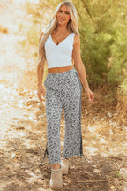 Gray Leopard High Waist Side Bow Straight Leg