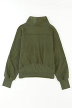 Brown Zip Up Stand Collar Thumbhole Sleeve Sweatshirt
