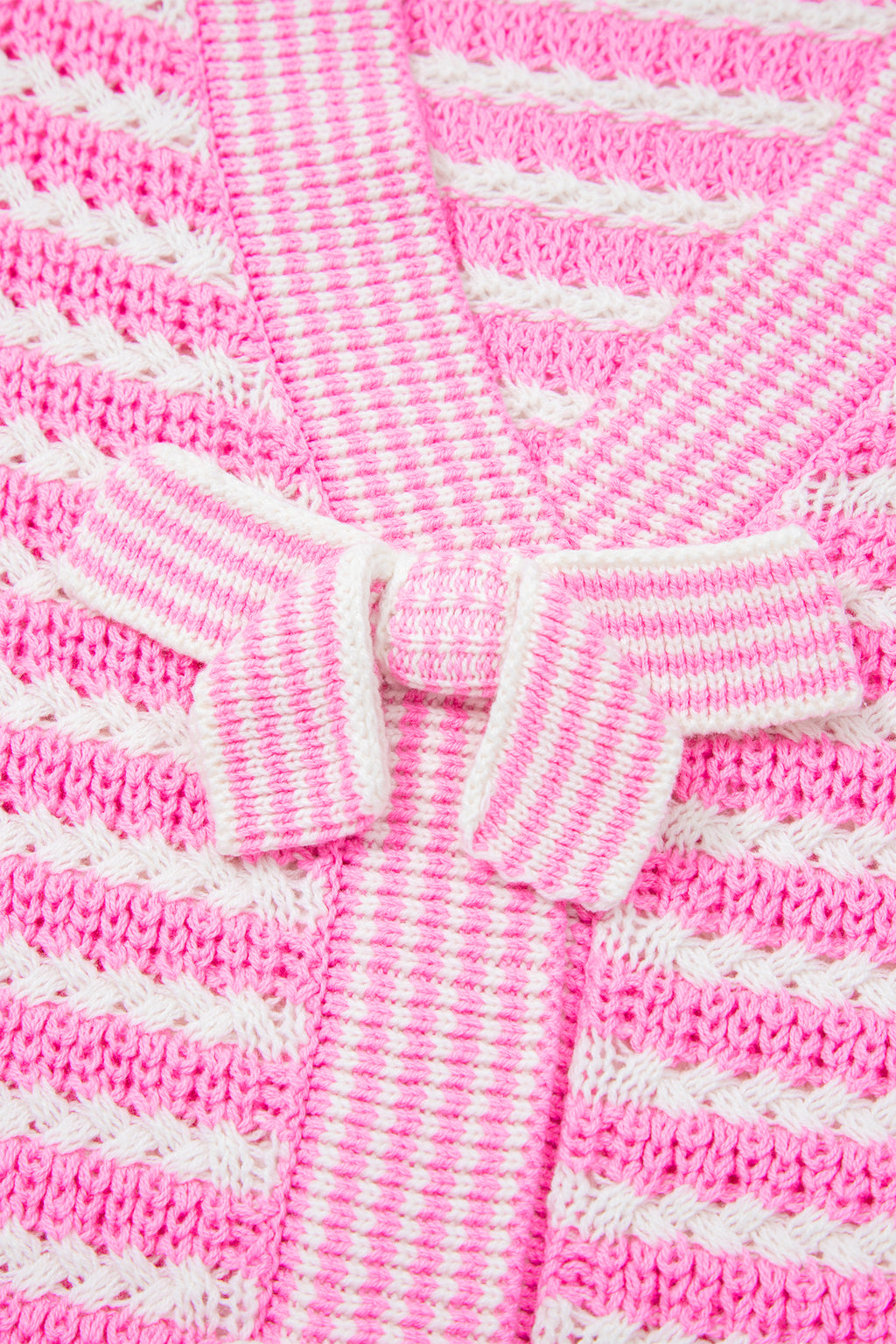 Black Stripe Short Sleeve Knit V Neck Bow Knot Sweater