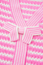 Black Stripe Short Sleeve Knit V Neck Bow Knot Sweater