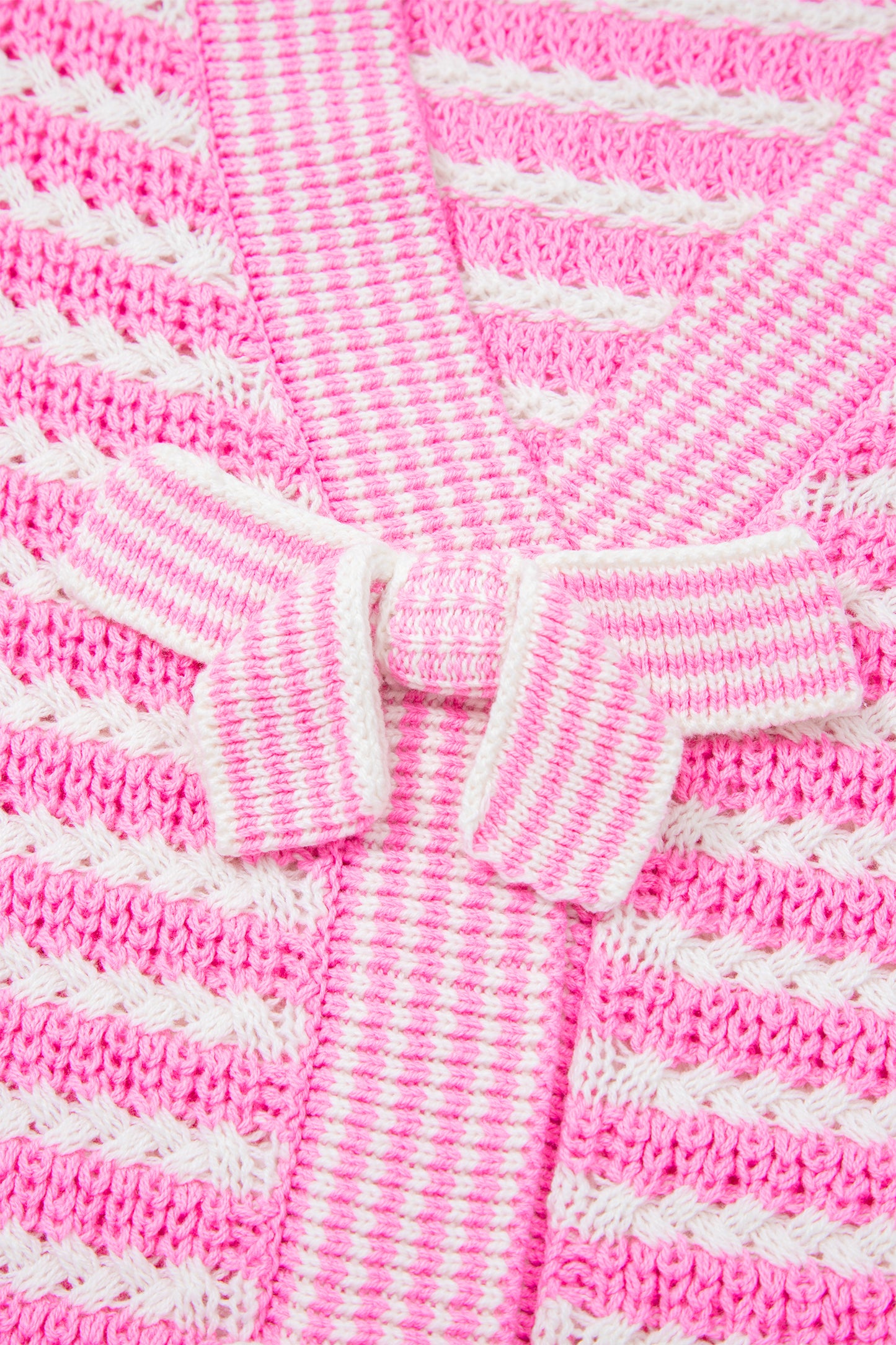 Black Stripe Short Sleeve Knit V Neck Bow Knot Sweater