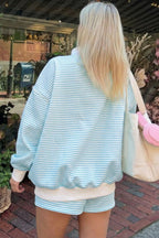 Red Stripe Oversize Mock Neck Sweatshirt and Shorts Set