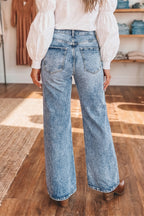 Beau Blue Acid Wash Pocket Detail Flare Jeans