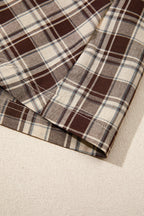 Brown Plaid Long Sleeve Short Shift Mini Dress