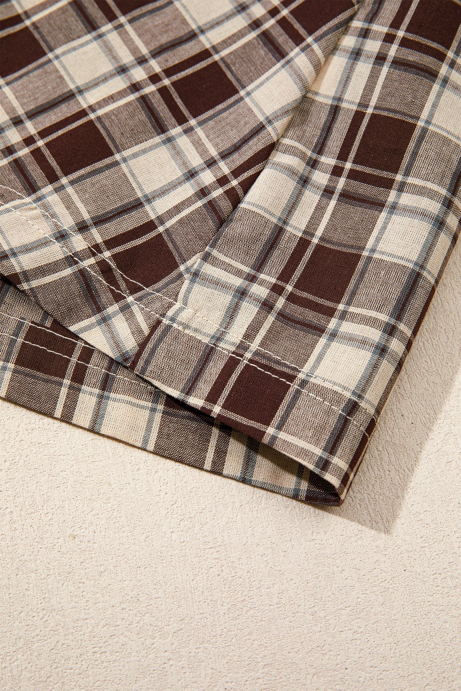 Brown Plaid Long Sleeve Short Shift Mini Dress