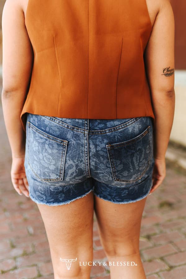 Horse Floral Printed Frayed Hem Mid Rise Side Slit Shorts