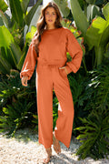 Drop Shoulder Puff Sleeve Crop Pullover Drawstring Wide Leg Pants Set