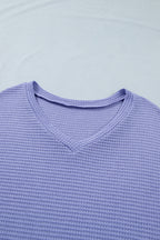 Wisteria V Neck Short Sleeve Plus Size Waffle Knit Top