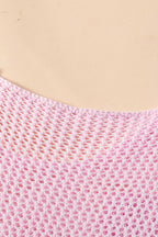 Light Pink Big Flower Hollowed Knit Drop Shoulder Sweater