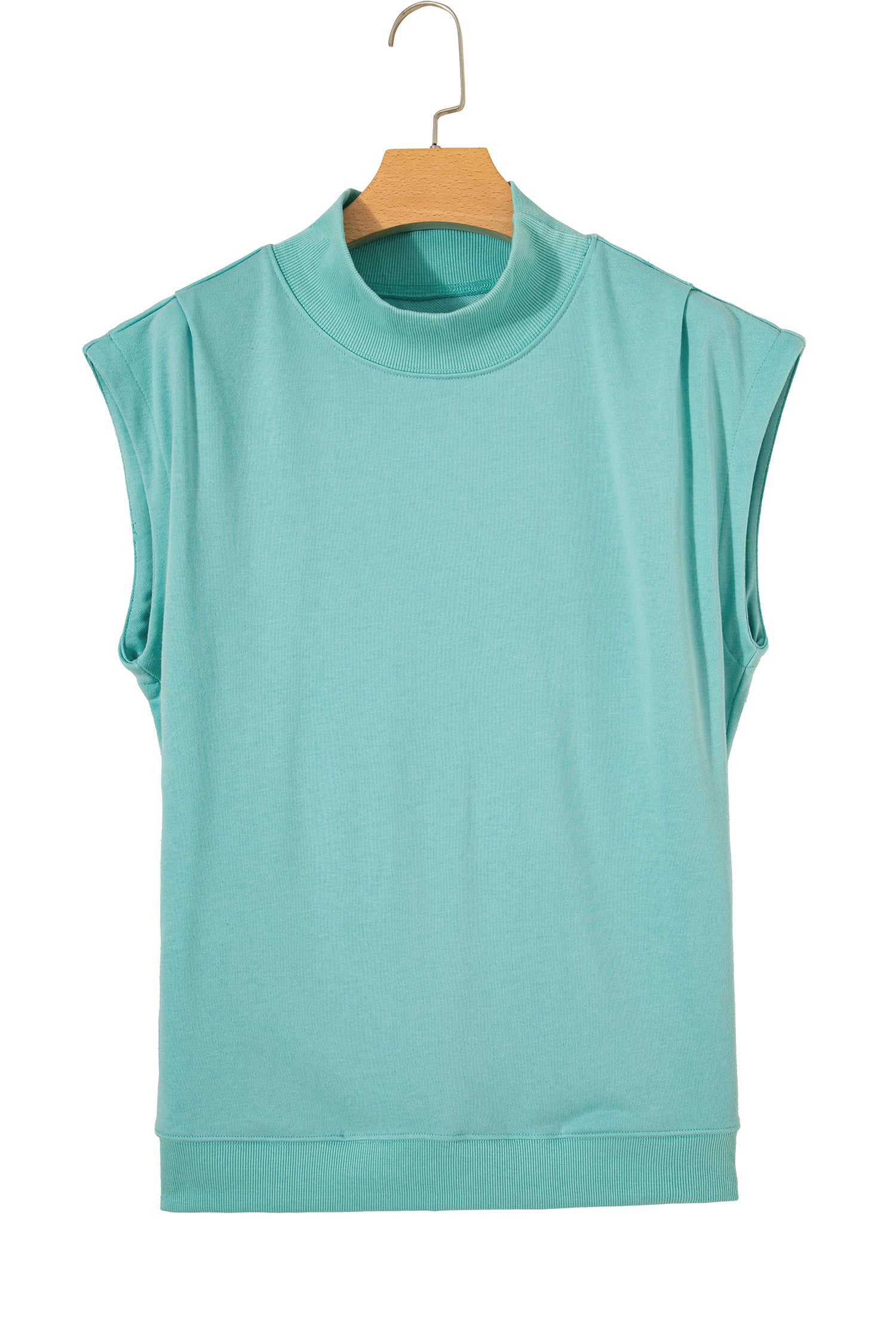 Black Solid Color High Neck Cap Sleeve Loose Top