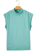 Black Solid Color High Neck Cap Sleeve Loose Top