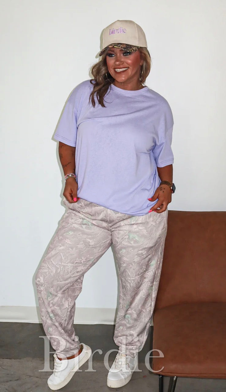 Lilac Relaxed Boyfriend Tee from Bird & Co Wholesale Tees, showing soft, casual fit and lightweight fabric.