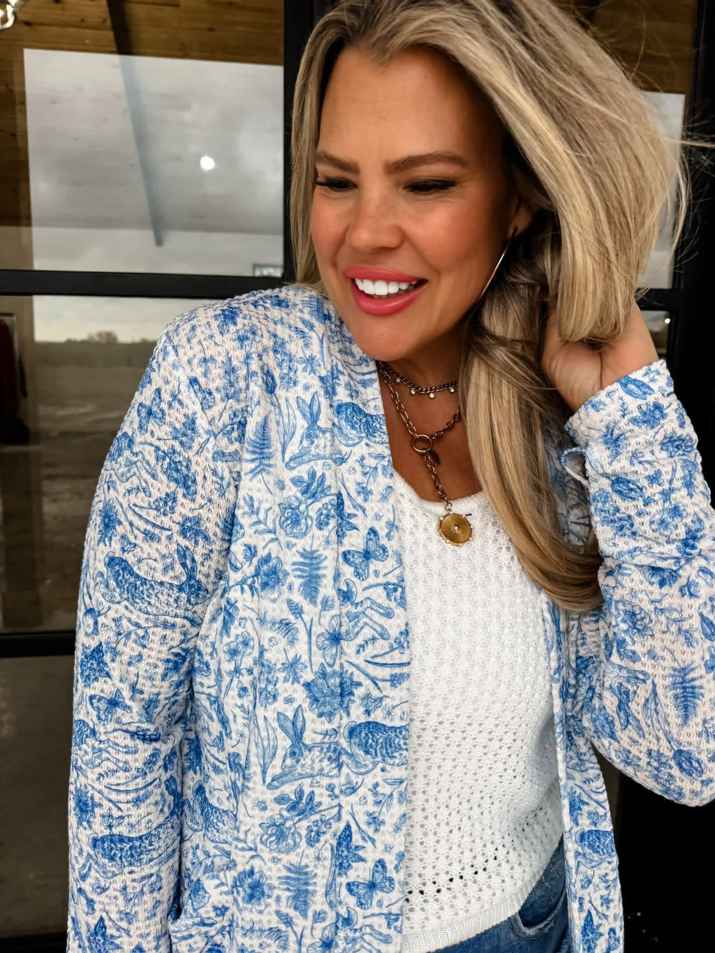 Pink Spring Lola Cardigan by BLAKELEY, lightweight knit with long sleeves and button front, perfect for casual wear.