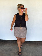 BLAKELEY Wild Side Cheetah Skirt in animal print, featuring a fitted design and stylish pattern, shown on a model.