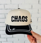 Chaos Coordinator trucker hat by Broke Babe Wholesale with mesh back and adjustable strap, featuring bold text on front.