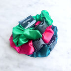 Watermelon Mix Buckle Scrunchies by RE.STATEMENT, vibrant 3-pack bundle in recycled satin, no snagging or tangling, 1.25 to 1.5 inches.