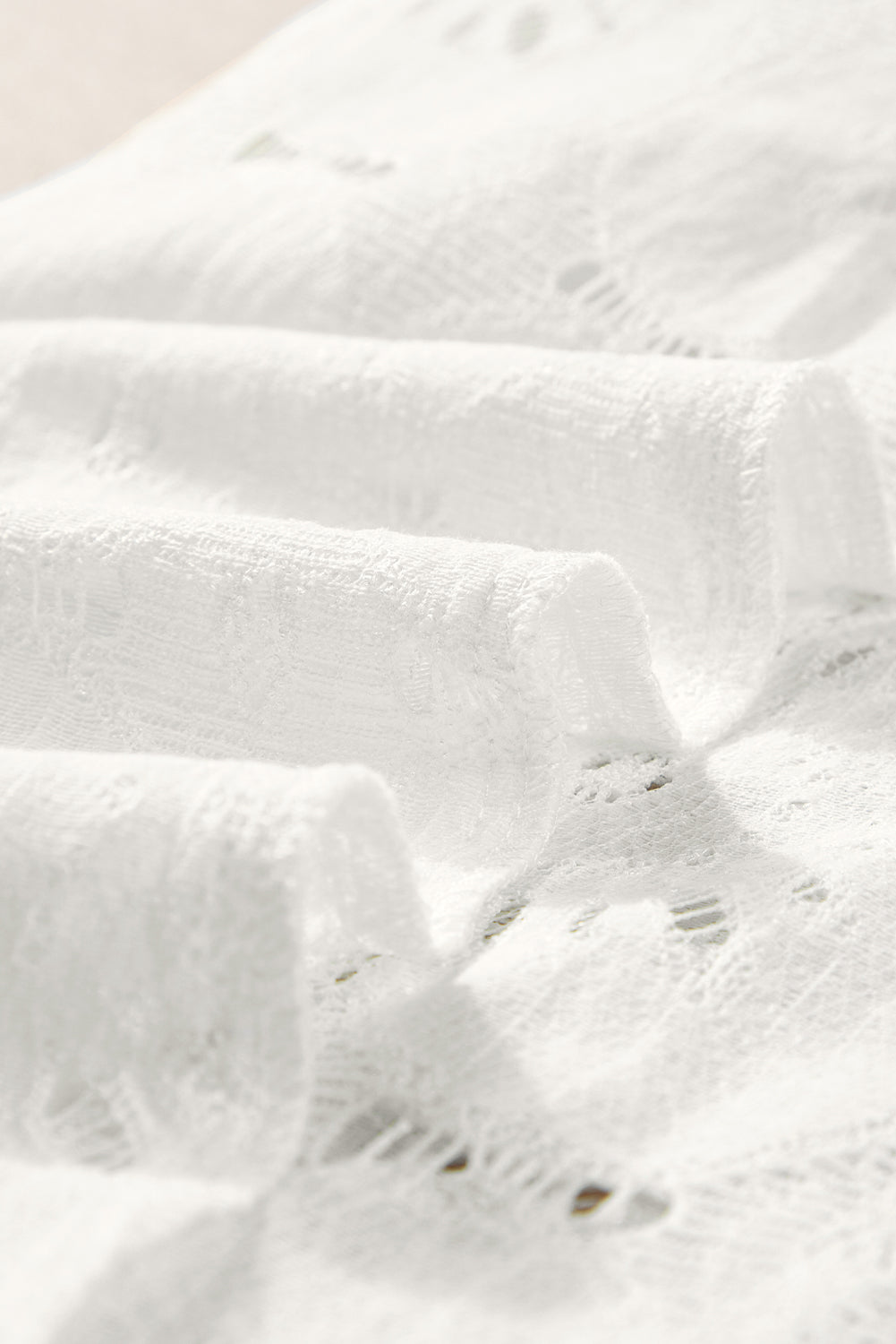 Flower Eyelet Jacquard Keyhole Flounce Sleeve Top