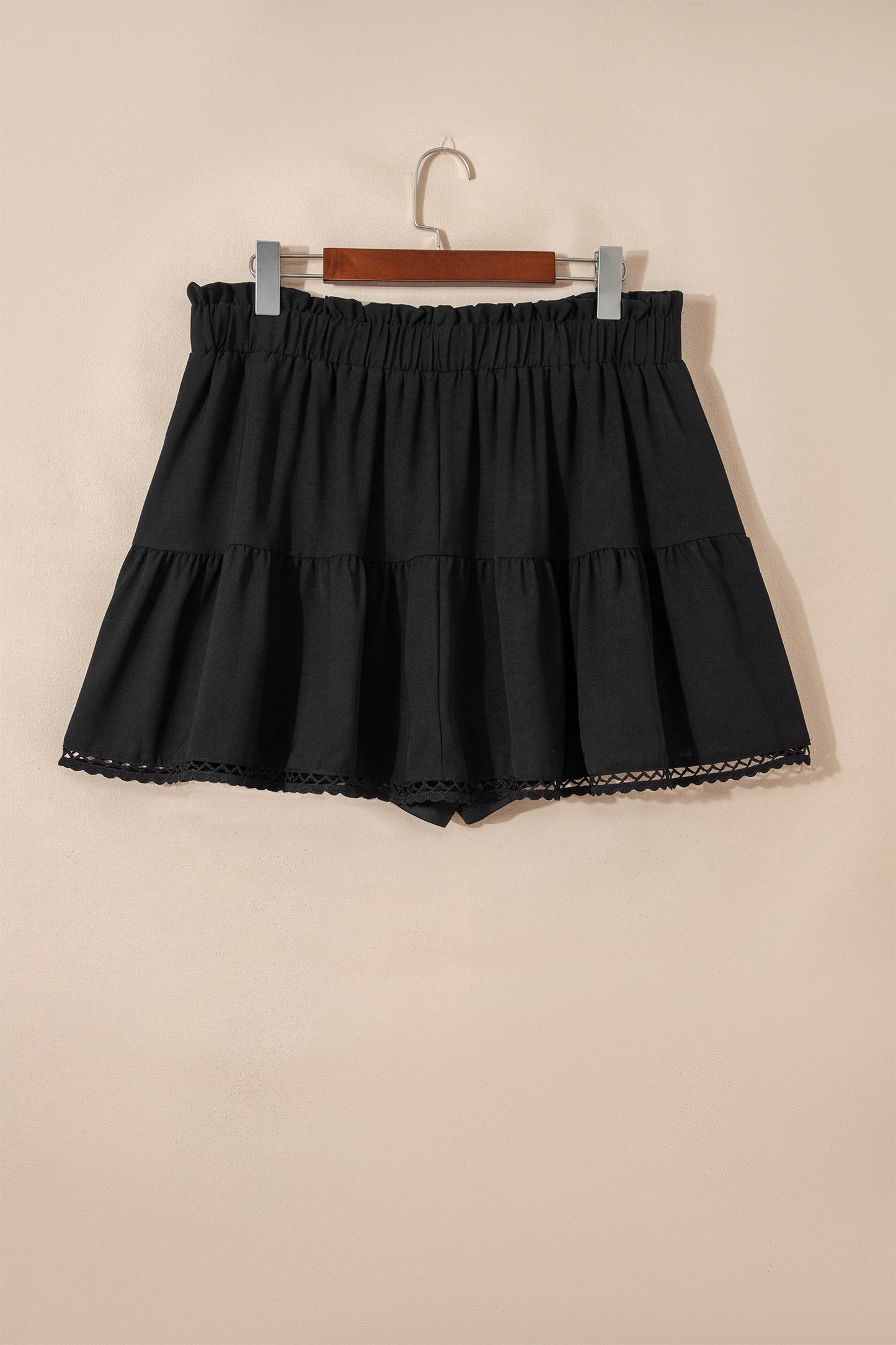 Frilled Elastic Waist Lace Trim Boho Ruffled Shorts Plus